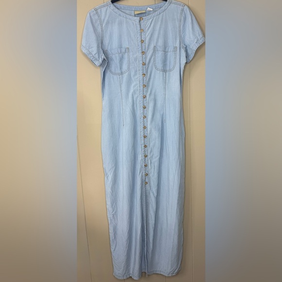 VTG Liz Claiborne Tencel/Lyocell Chambray Denim Button Down Dress Womens Medium* - Picture 1 of 11